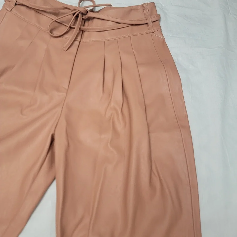 Blank NYC Anthropologie Vegan Leather Tie Waist Pleated Pants Pink Clay Size 28